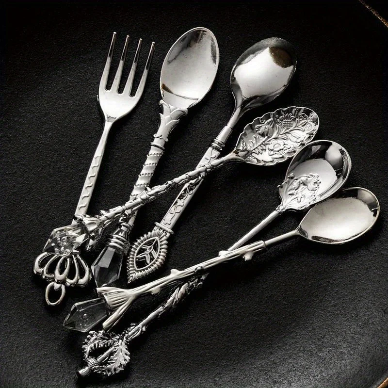 Gold Plated Cutlery - 6 قطعة ملاعق خمر شوكة النمط
