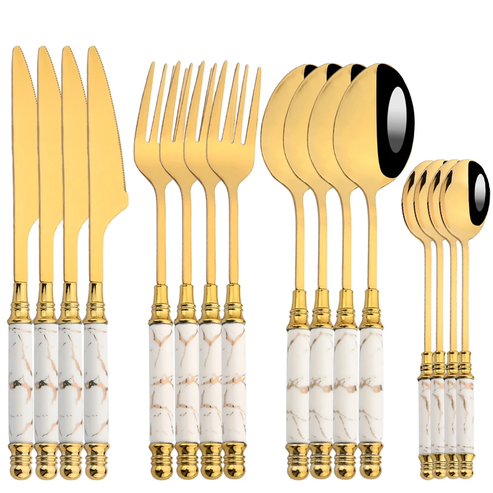 16 قطعة مجموعة أدوات المائدة م - مراجعة Gold Plated Cutlery وسعره