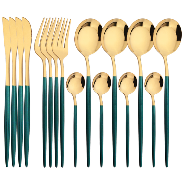 16 قطعة أواني الطعام الذهب الأ - مراجعة Gold Plated Cutlery وسعره